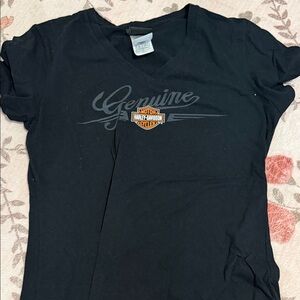 Harley-Davidson Black V-Neck Tee with Orange Shield Logo